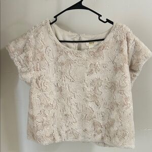 Anthropologie Faux Fur Cream Crop Top